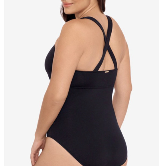 NEW Lauren Ralph Lauren BLACK Plus Size Shaping V-Neck One-Piece Swimsuit 22W - Picture 4 of 10
